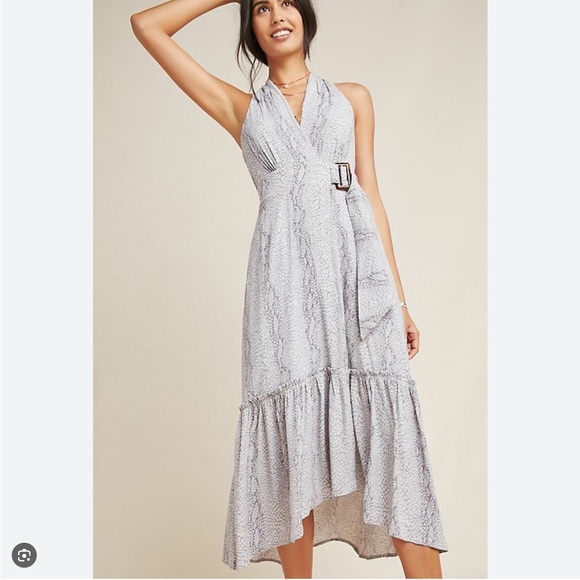 ANTHROPOLOGIE NWOT MARFA SNAKE PRINT FAUX WRAP MIDI DRESS | SIZE: 2 - Picture 9 of 16